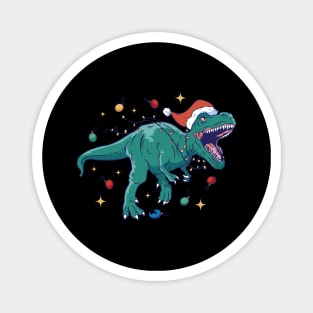 Santa Hat Christmas Lights T-rex Magnet